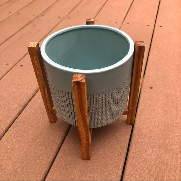 Distressed Blue Indoor Plant Pot with Stand - Picture 3 of 11